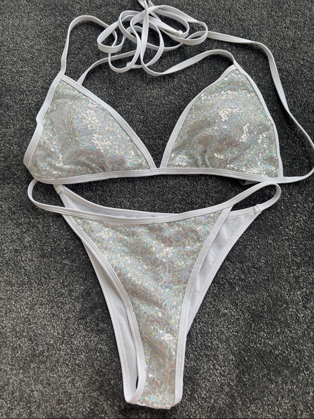 SHEIN Holographic Silver Sequin Triangle Bikini